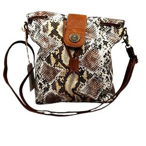 Shyanne Women's Snake Print Leather Crossbody Bag Flap Closure Turquoise Concho